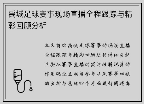 禹城足球赛事现场直播全程跟踪与精彩回顾分析